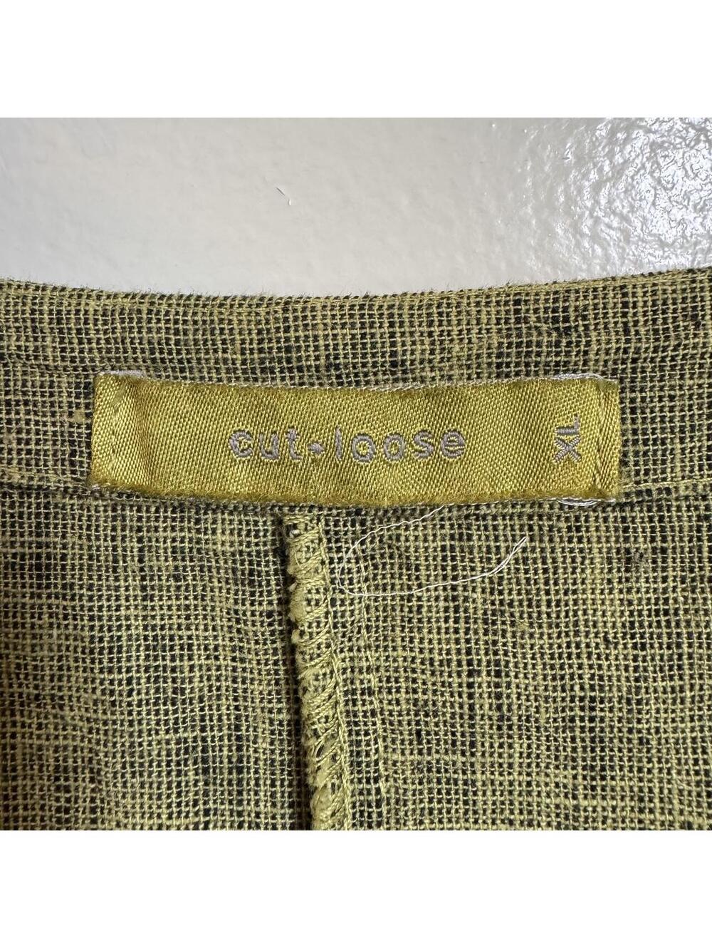 Cut Loose Linen Cotton Shift Dress XL Olive Green Lagenlook Artisan Made in USA - Picture 5 of 6